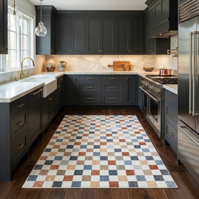 Alie Colorful Checkered Washable Runner Rug