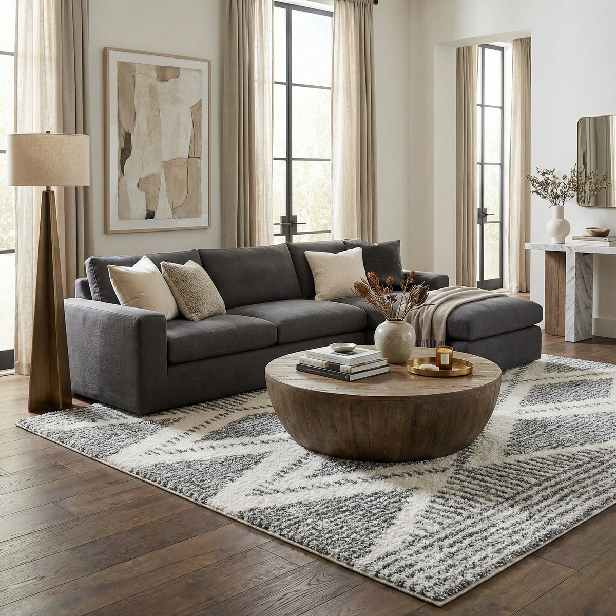 Arden Elara Charcoal&Cream Transitional Boho Rug