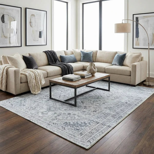 Barny Gray Denim Washable Rug - Clearance