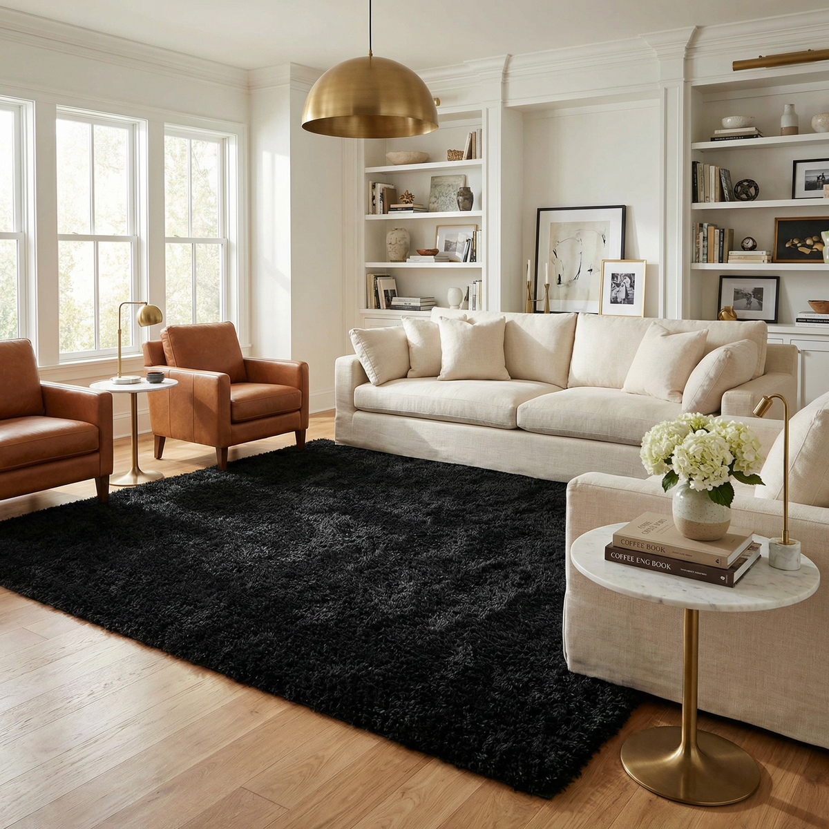 Faina Solid Black Shag Washable Area Rug - Clearance