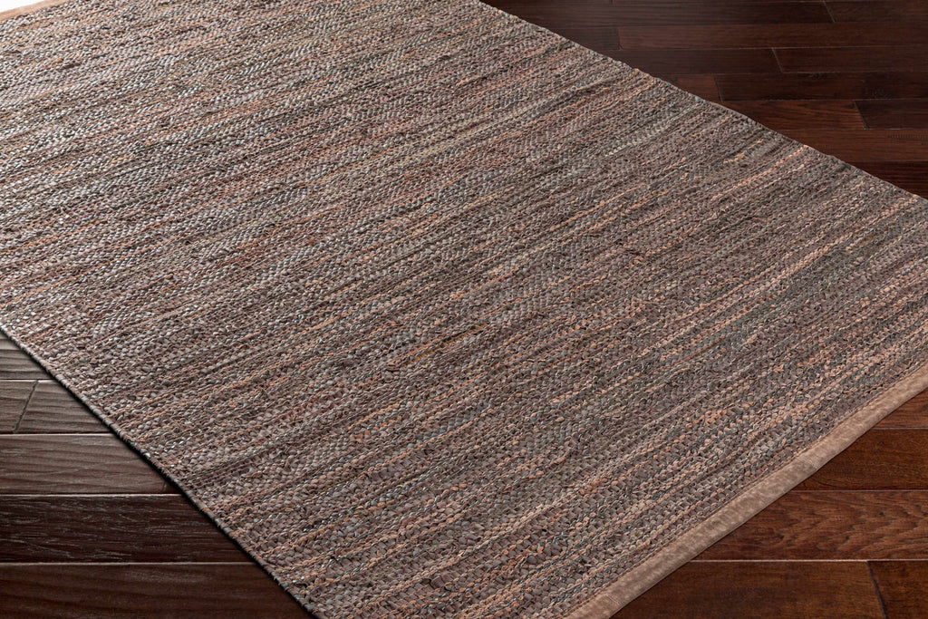 Aneko Khaki Handwoven Leather Rag Carpet - Clearance
