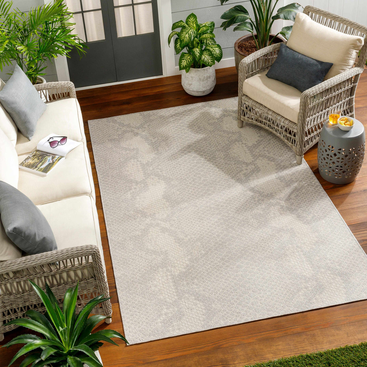 Estee Cream Snake-Patterned Outdoor Area Rug - Clearance