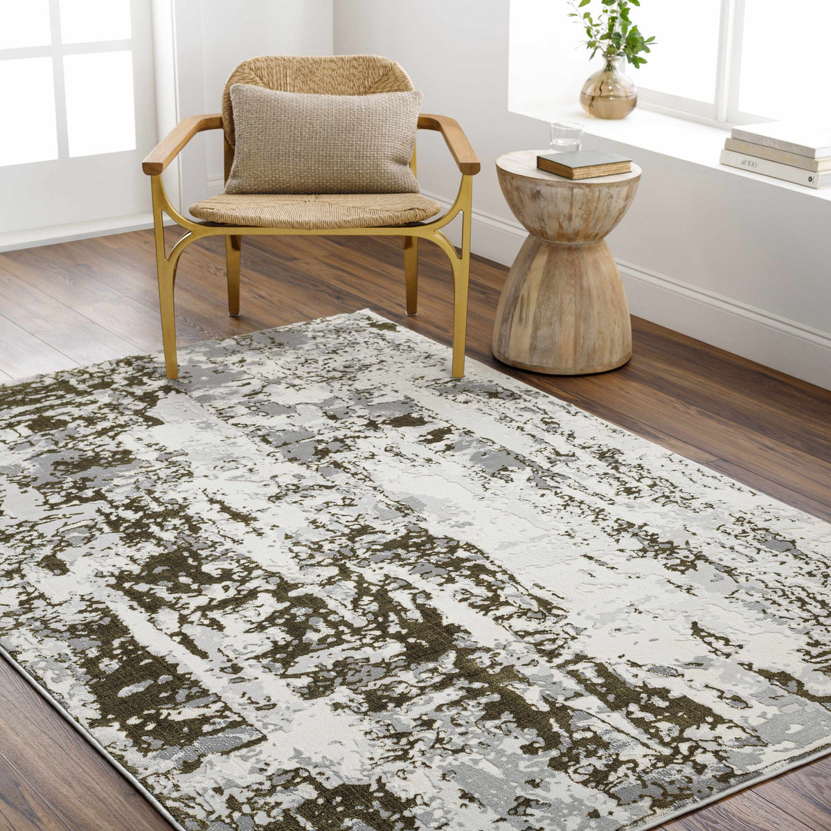 Junko Gray & Green Marble Area Rug - Clearance